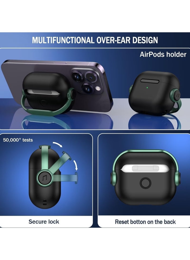 Airpods Pro 3 Case,Safety Lock Cover for Apple Airpod Pro 3 2025 with Phone Stand & Keychain, Shockproof Scratch Resistant Protective Case for Men Women- (Black/Green) - Image 3